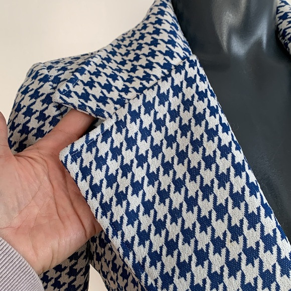 Vintage 1970's White STage Polyester Blazer - Blue & White Houndstooth - Picture 8 of 12
